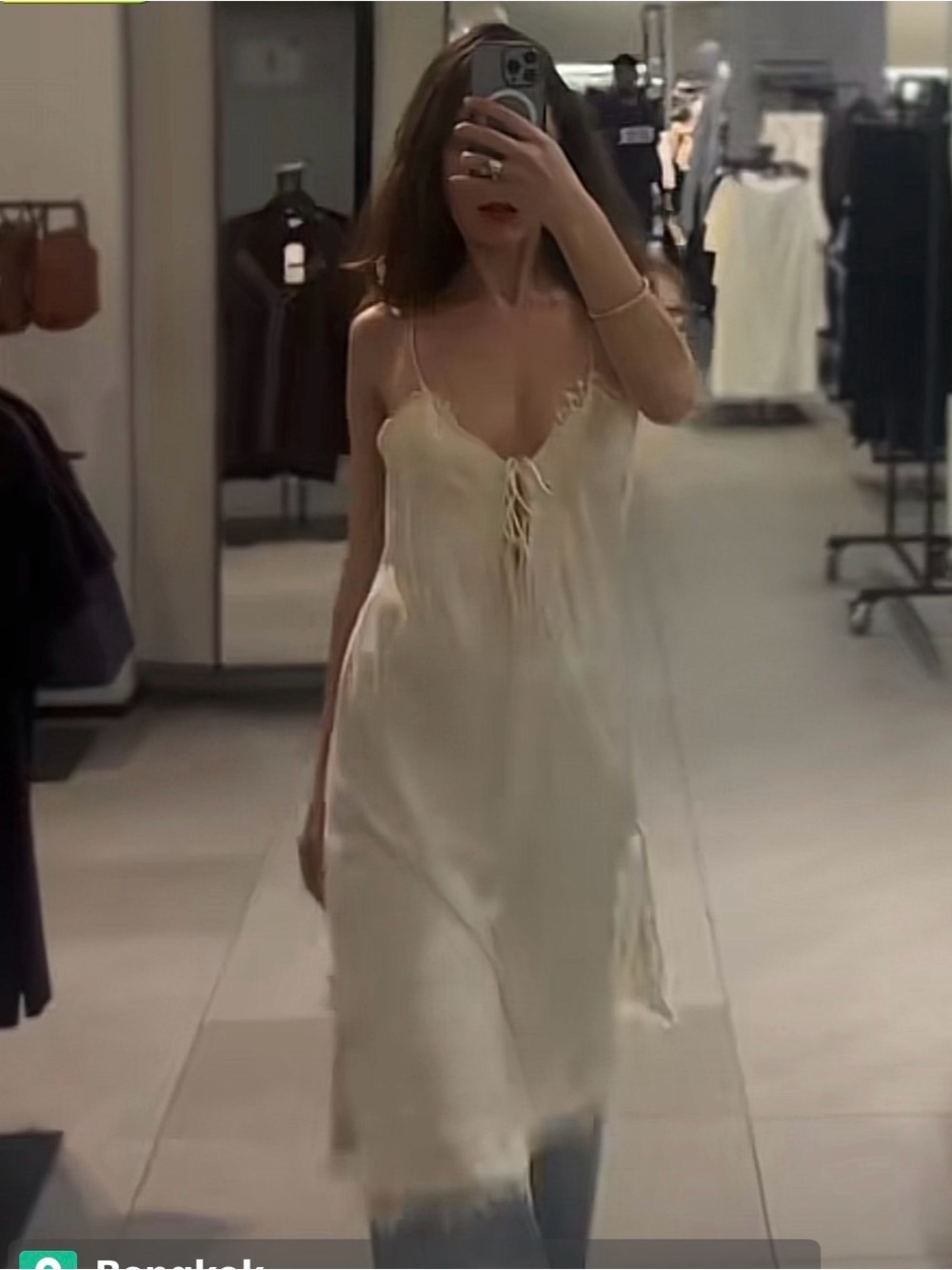 Zara Cream Lace-Trim Slip Dress with Front Tie